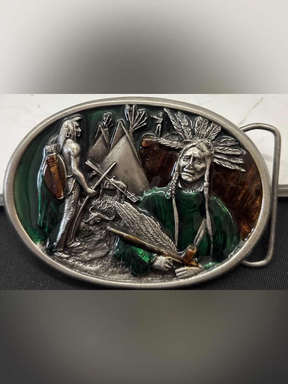 Vintage Bergamot Belt Buckle 1984 Indians‎ Camp Early Frontier Americana S-149